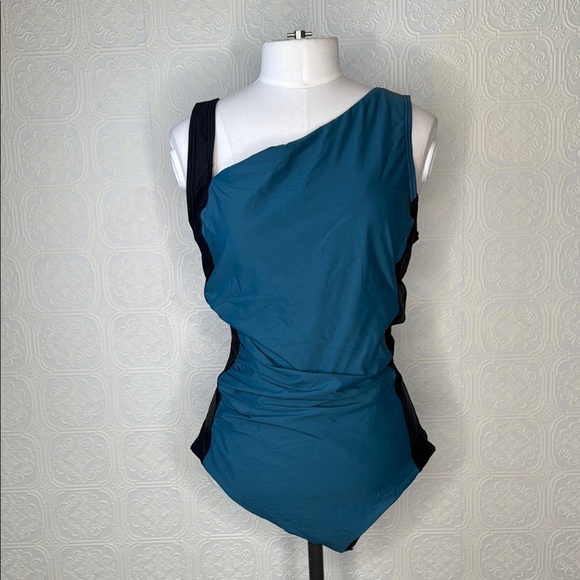 Calvin Klein | Standard Front Shirring Colorblock Panel One Piece, Size 14, NWT - Picture 2 of 15